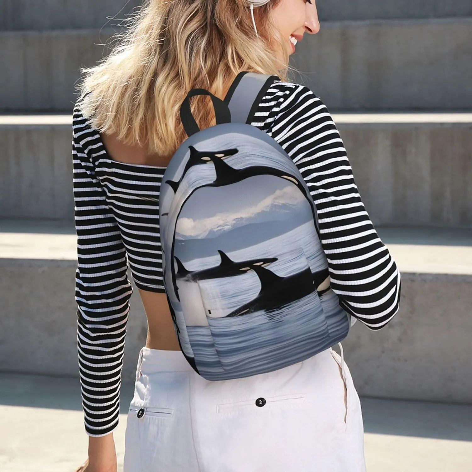 Killer Whales Swim Along Classic Style Backpacks Travel Bag For Men Women Lightweight Back Pack With Laptop Compartmen