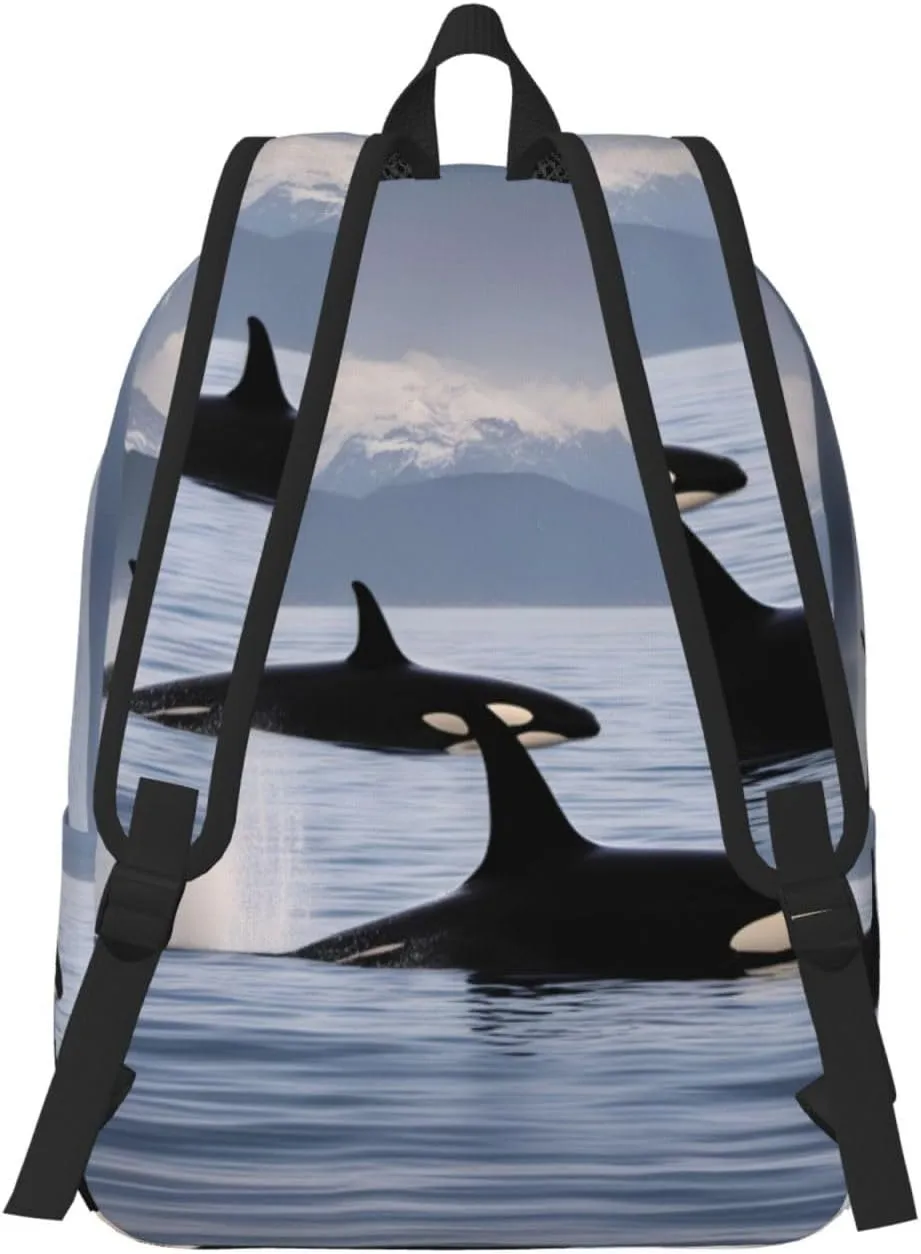 Killer Whales Swim Along Classic Style Backpacks Travel Bag For Men Women Lightweight Back Pack With Laptop Compartmen