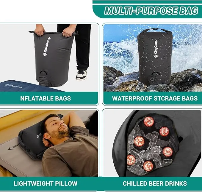 KingCamp Air Pump Sack, Roll Top Compression Pump Bag for Inflation Sleeping Mats, Ultralight Pump Sack for Camping Foam Sleeping Pad Mattress, Multi-Use Waterproof Outdoor Dry Bag Storage Bag