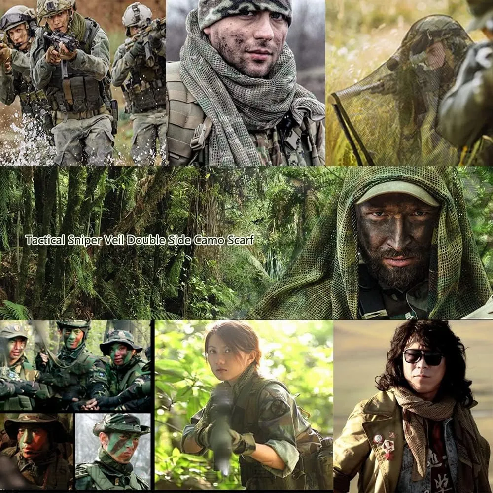 KINGREE 75"x35"Tactical Neck Scarves Woodland Camo Scarf Desert Shemagh for Outdoor Sports