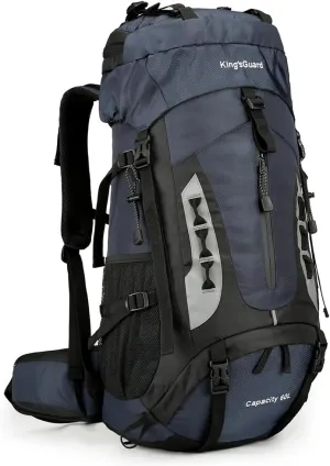 King'sGuard 60L Hiking Backpack Large Waterproof Camping Backpack for Men and Women Lightweight Frameless Backpacking Backpack with Rain Cover (Navy Blue)