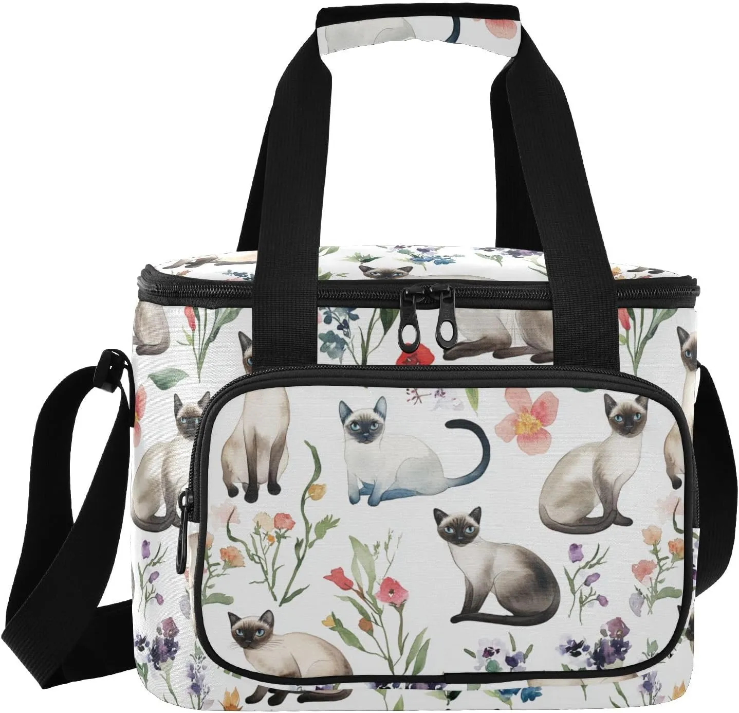 KLL Cartoon Siamese Cats White Large Capacity Mens Lunch Bag Crossbody Lunch Box Bags for Teenagers