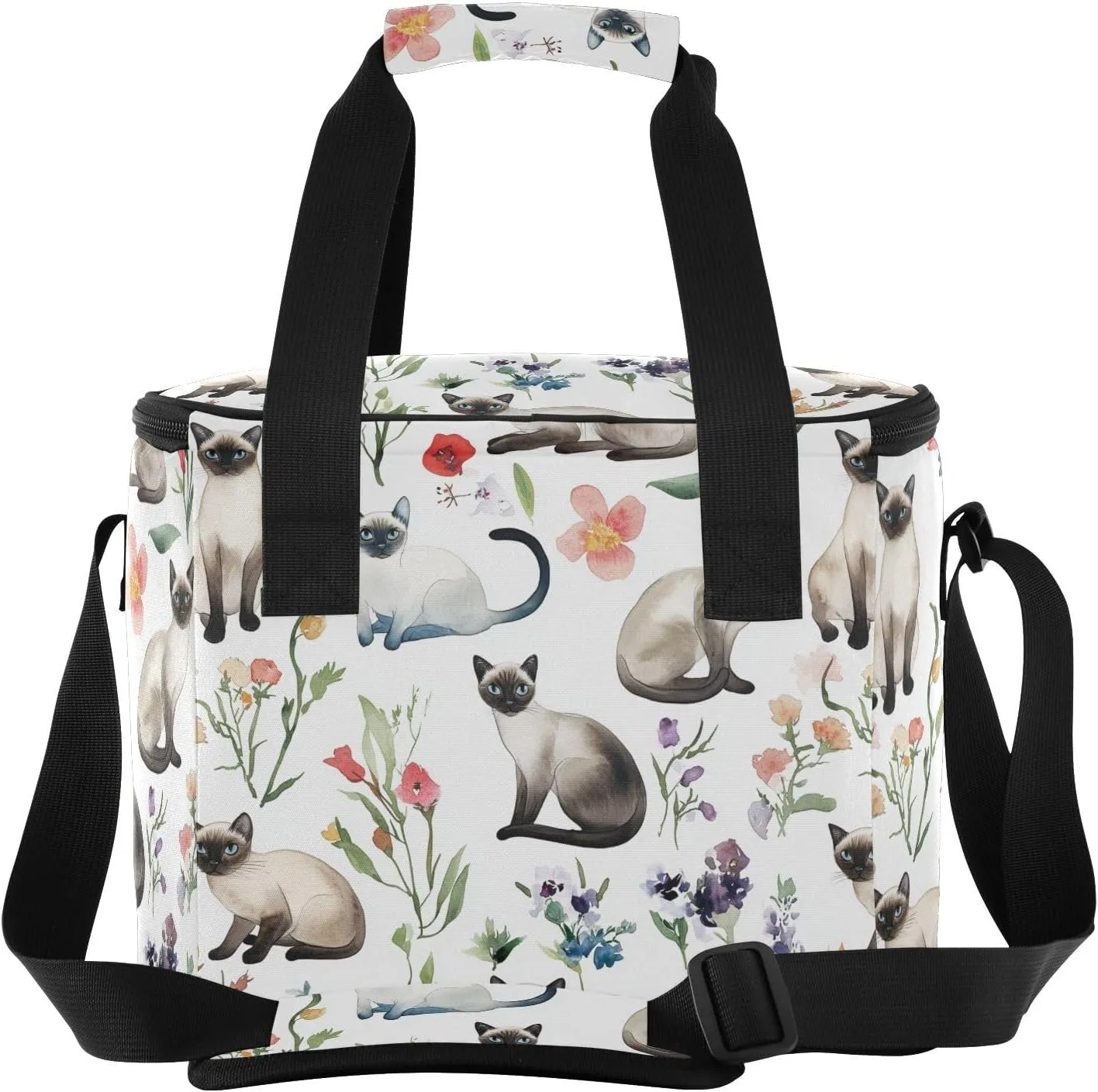 KLL Cartoon Siamese Cats White Large Capacity Mens Lunch Bag Crossbody Lunch Box Bags for Teenagers