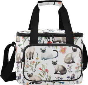 KLL Cartoon Siamese Cats White Large Capacity Mens Lunch Bag Crossbody Lunch Box Bags for Teenagers