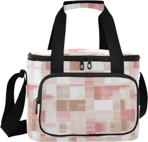 KLL Herringbone Houndstooth Checked White Pink Large Capacity Big Lunch Bags Crossbody Meal Prep Lunch Bag for Teachers