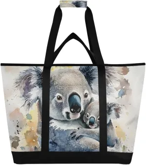 Koala Cute Watercolor Large Insulated Cooler Bag, Collapsible Soft Cooler Makes a Perfect Insulated Grocery Bag, Food Delivery Bag, Travel Insulated Bag or Beach Cooler Bags