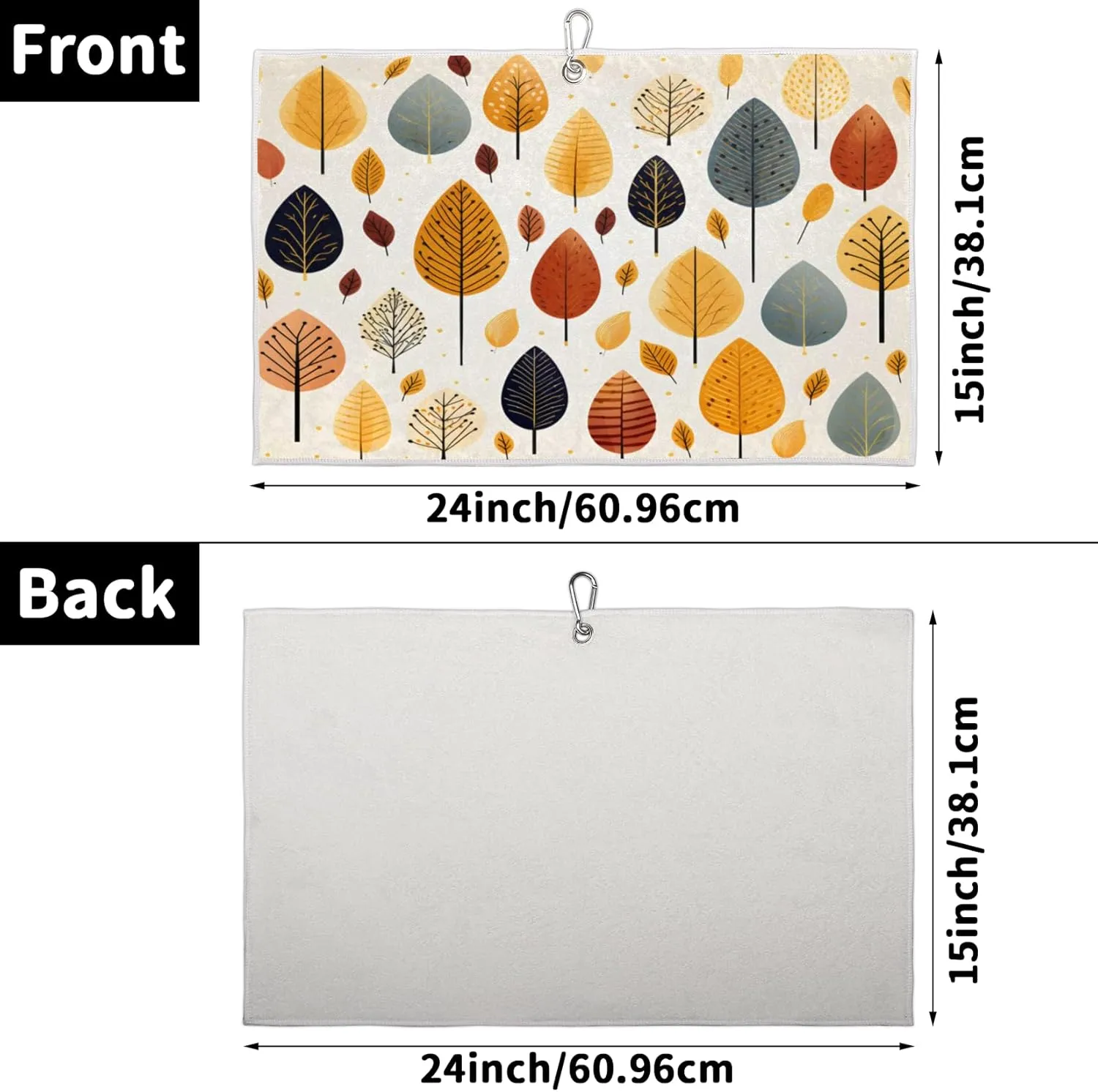 KOBLEN Microfiber Golf Towel with Heavy Duty Carabiner Clip, Pumpkin Leafy Twist 24x15 Inch Quick Dry Absorbent Towel for Golf Clubs Balls, Golf Bag Accessories for Men Women,1 Pack