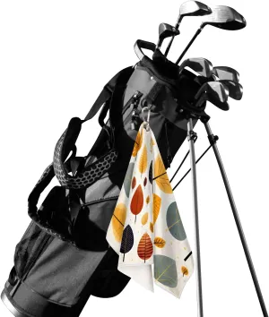 KOBLEN Microfiber Golf Towel with Heavy Duty Carabiner Clip, Pumpkin Leafy Twist 24x15 Inch Quick Dry Absorbent Towel for Golf Clubs Balls, Golf Bag Accessories for Men Women,1 Pack