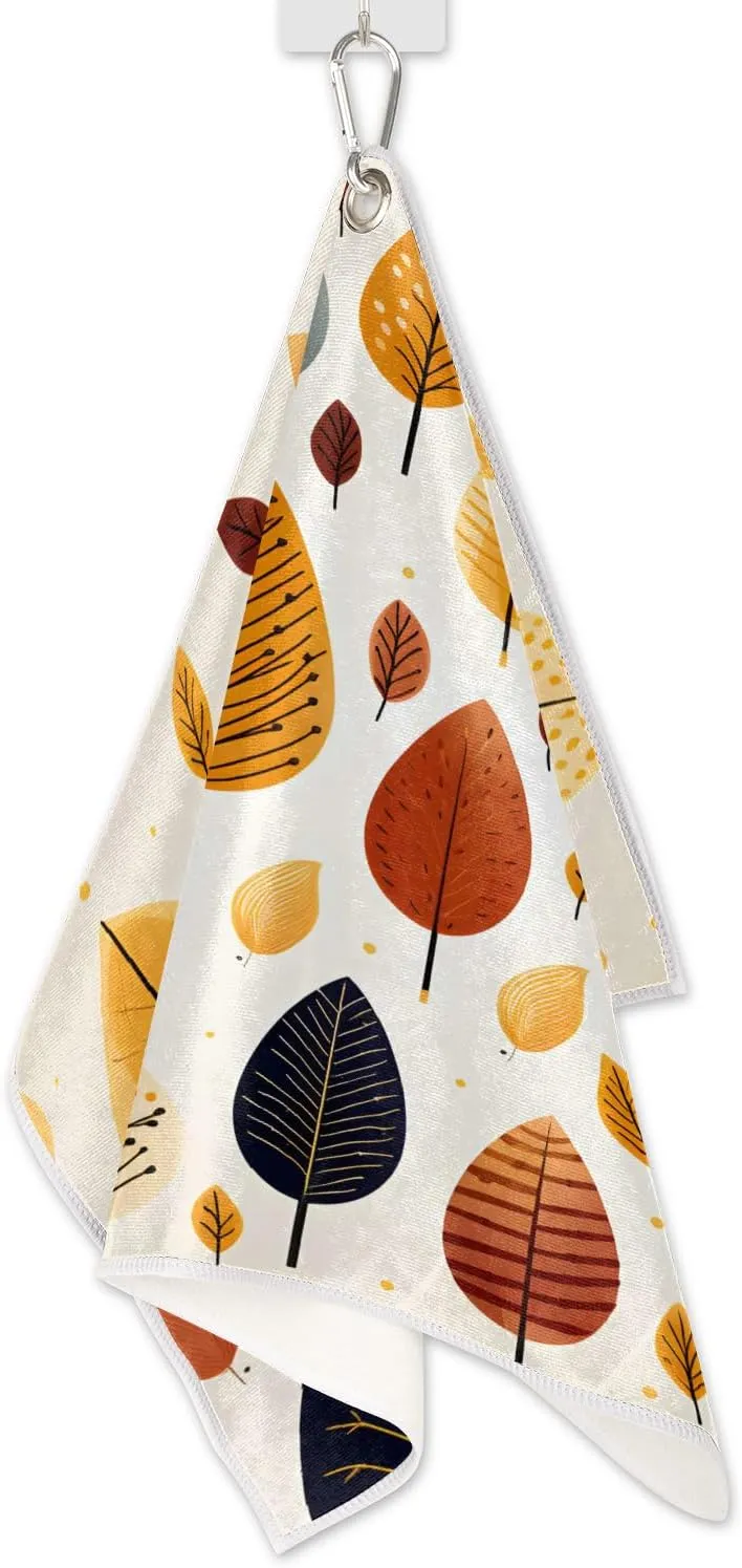 KOBLEN Microfiber Golf Towel with Heavy Duty Carabiner Clip, Pumpkin Leafy Twist 24x15 Inch Quick Dry Absorbent Towel for Golf Clubs Balls, Golf Bag Accessories for Men Women,1 Pack