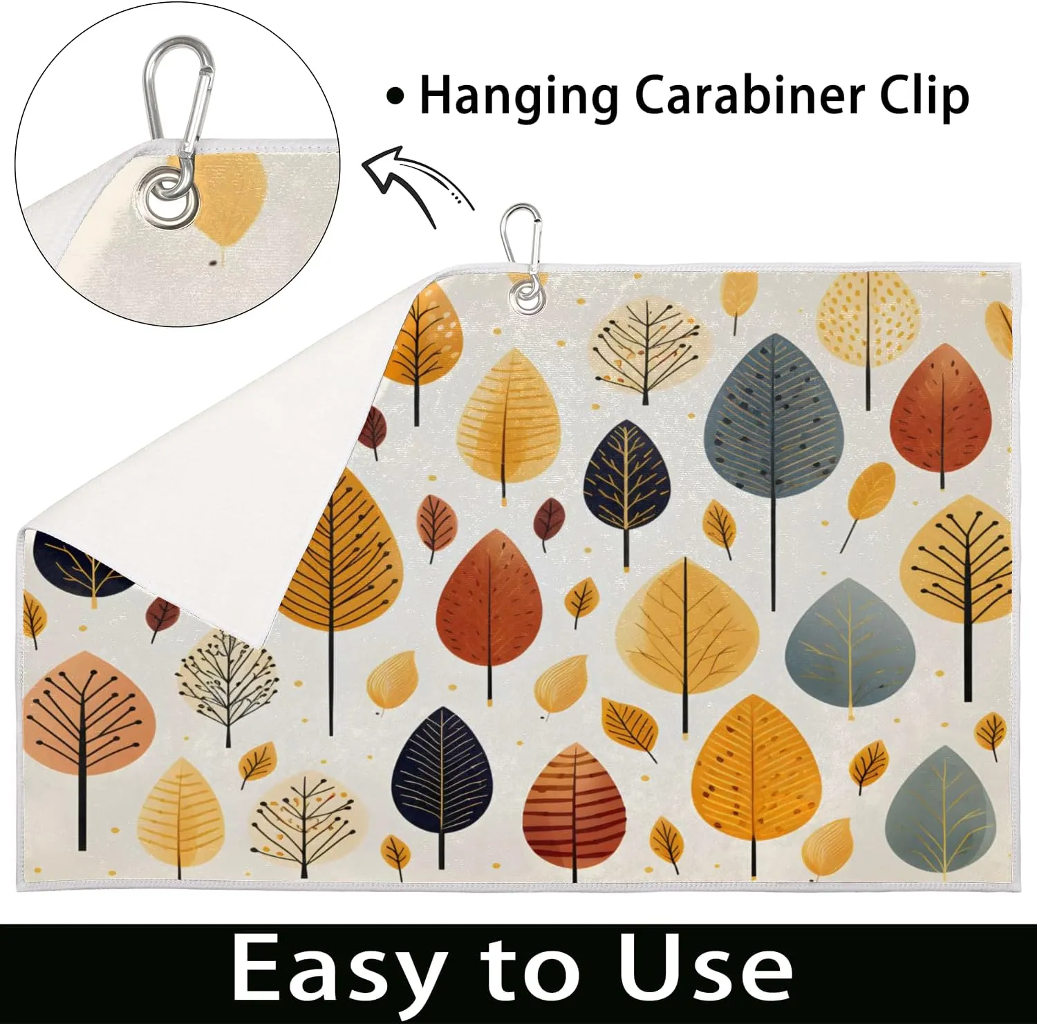KOBLEN Microfiber Golf Towel with Heavy Duty Carabiner Clip, Pumpkin Leafy Twist 24x15 Inch Quick Dry Absorbent Towel for Golf Clubs Balls, Golf Bag Accessories for Men Women,1 Pack