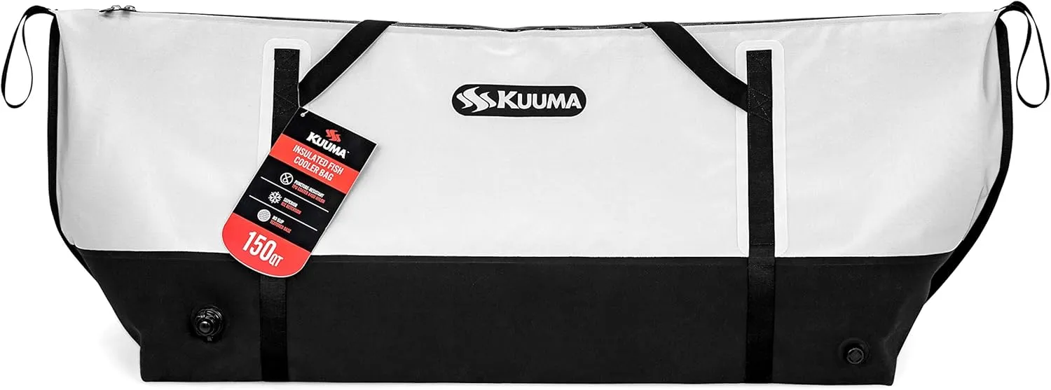Kuuma Heavy Duty 150 Quart Insulated Fish Bag with Drain Plug- Keeps Your Fish Cool and Fresh (50182), White/Black