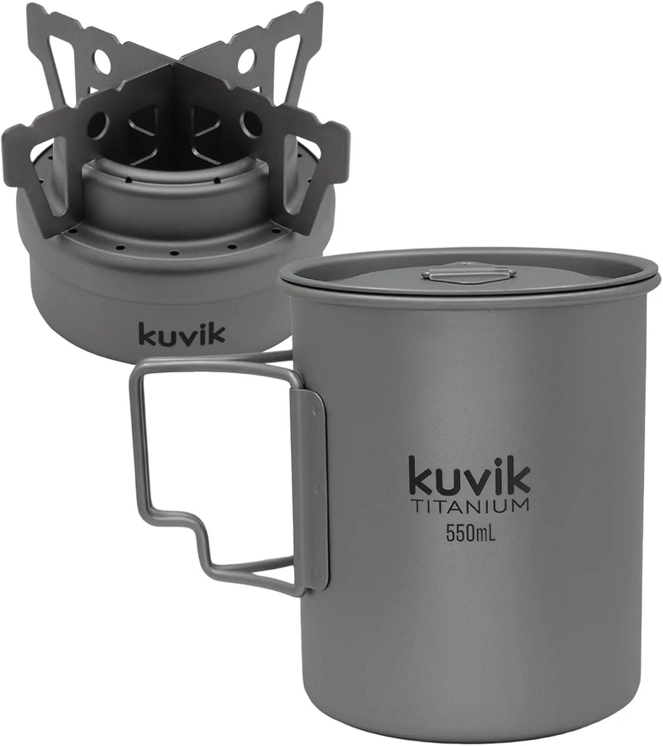 Kuvik Titanium Alcohol Stove & 550ml (18.6 oz) Titanium Cup Bundle
