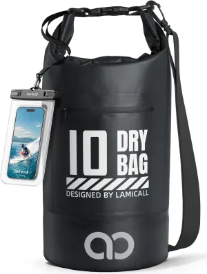 Lamicall Dry Bag Waterproof Backpack - [Zippered Pocket] 10L/20L Roll Top Waterproof Bag with Water proof Phone Case, Floatable Drybag for Swimming, Boating, Kayaking, Camping, Beach