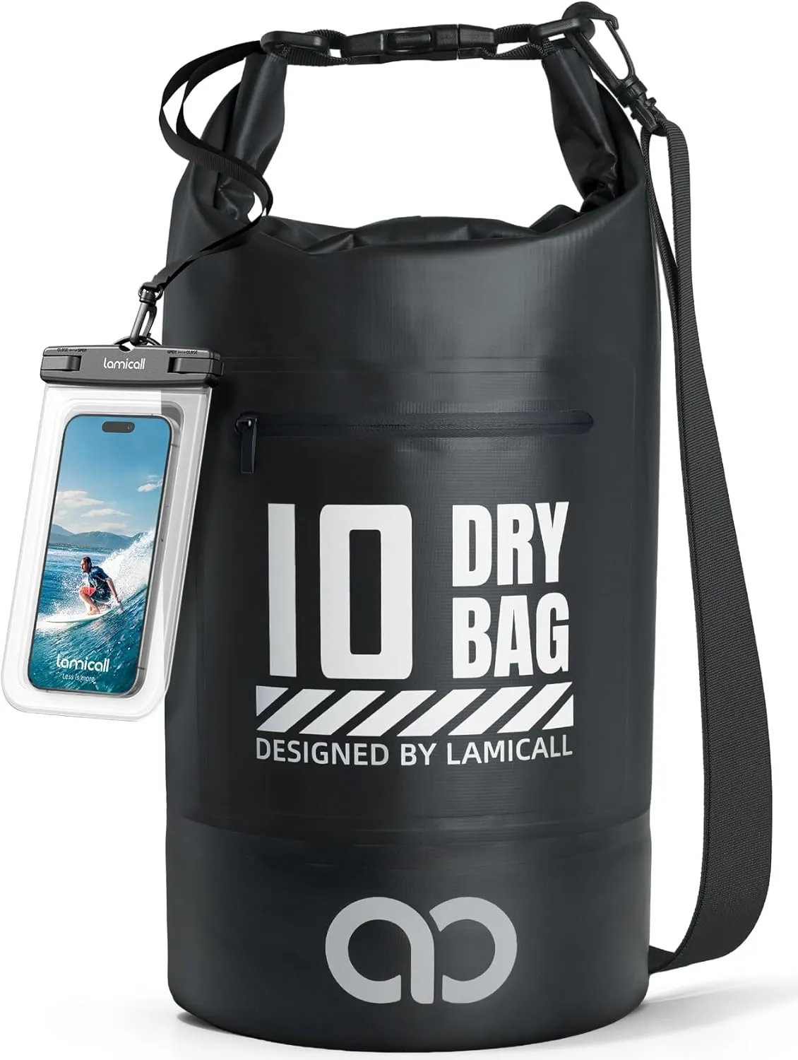 Lamicall Dry Bag Waterproof Backpack - [Zippered Pocket] 10L/20L Roll Top Waterproof Bag with Water proof Phone Case, Floatable Drybag for Swimming, Boating, Kayaking, Camping, Beach