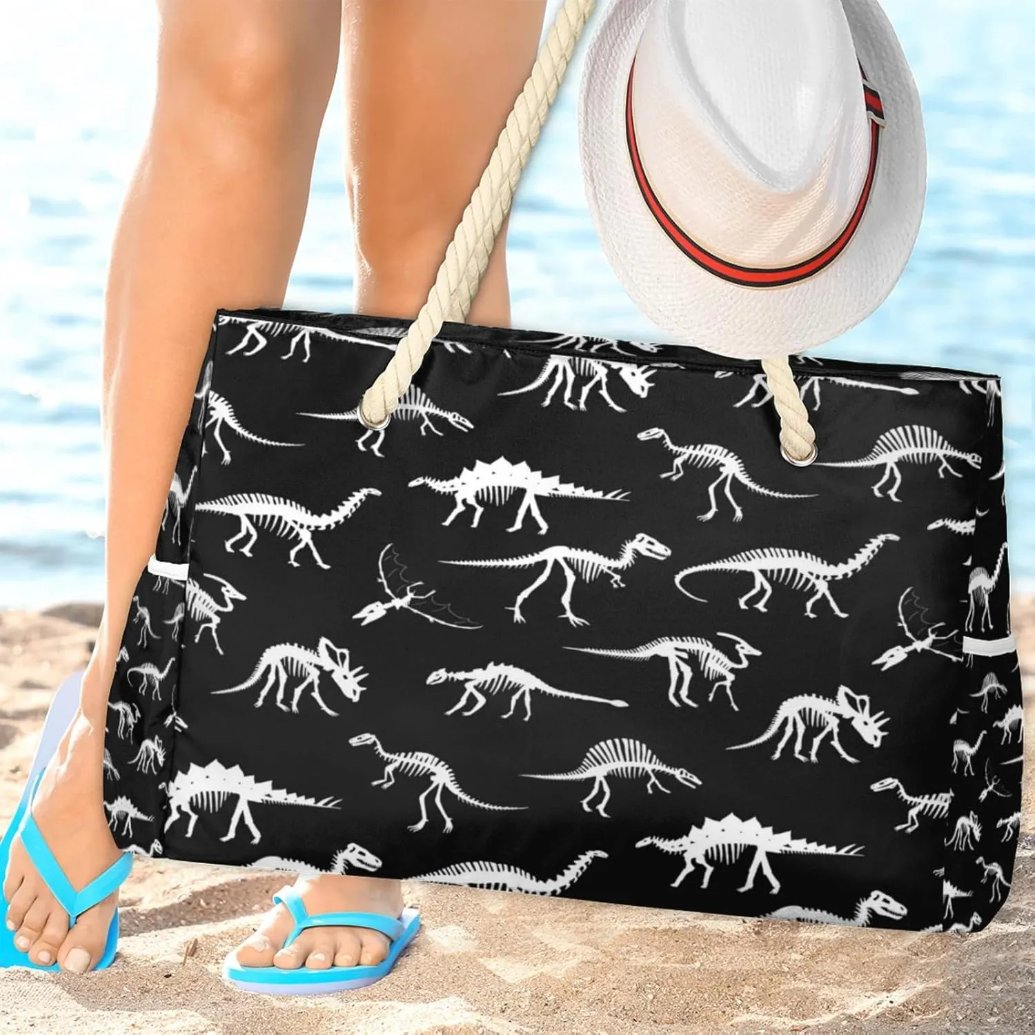 Large Beach Tote Bags for Women, Waterproof Beach Bag with Zipper, Swim Pool Tote Bags