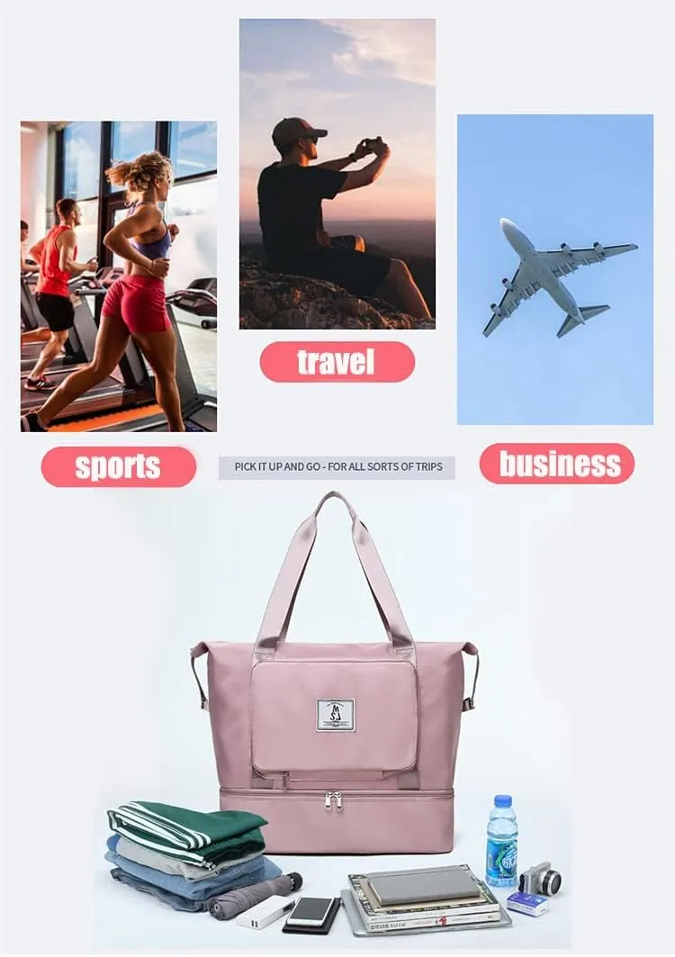 Large Capacity Folding Travel Bag Overnight Bags for Women,Weekender Duffle Bags with Shoe Compartment Portable Lightweight Bag