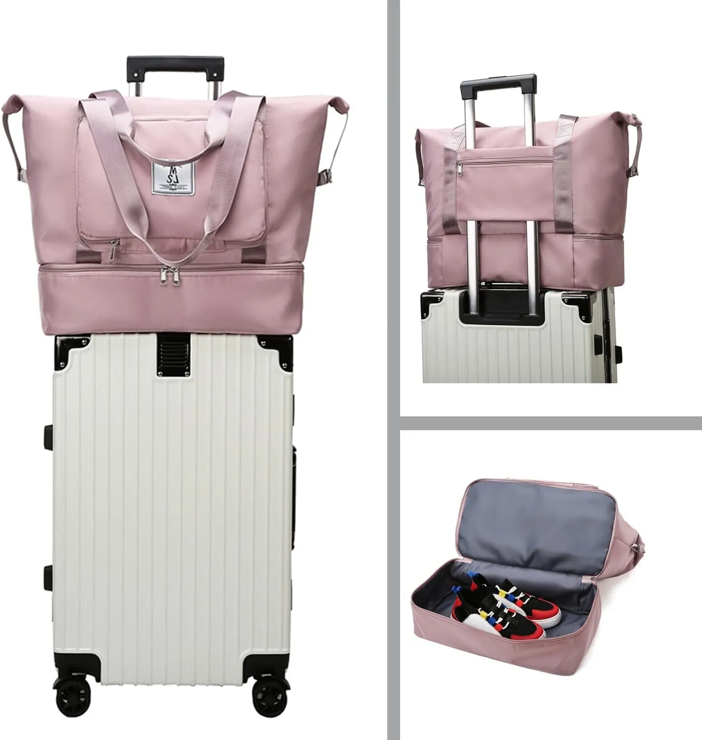 Large Capacity Folding Travel Bag Overnight Bags for Women,Weekender Duffle Bags with Shoe Compartment Portable Lightweight Bag