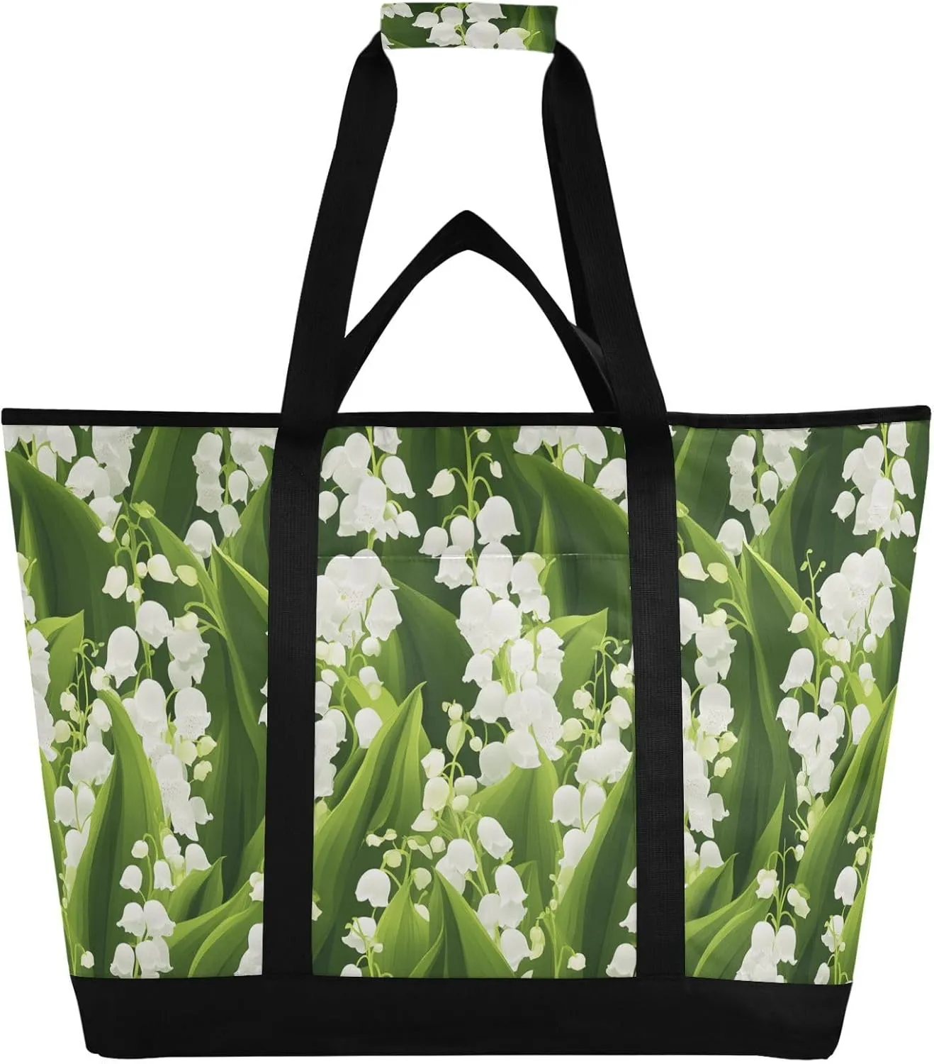 Large Capacity Insulated Cooler Bag Hot or Cold Carrier Foldable Reusable and Leak Proof Food Grocery Bag for Shopping Food Travel Beach Camping Finland Lily of Valley Beauty