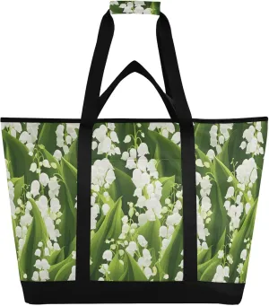 Large Capacity Insulated Cooler Bag Hot or Cold Carrier Foldable Reusable and Leak Proof Food Grocery Bag for Shopping Food Travel Beach Camping Finland Lily of Valley Beauty