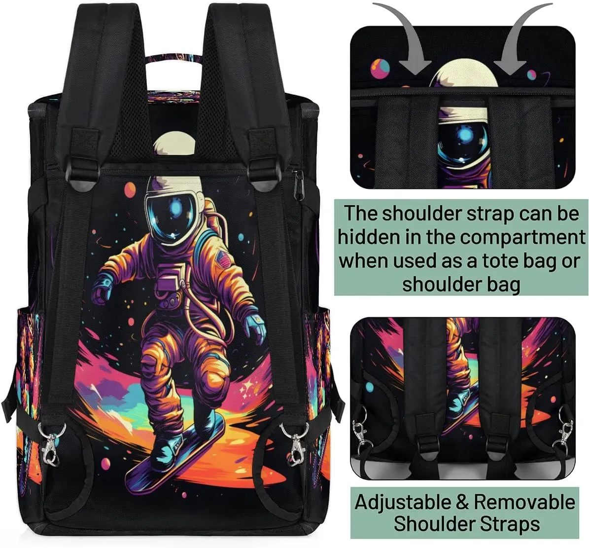 Large Carry on Backpack for Women Men Multi-function Gym Duffle Bag Astronaut Printed Backpack Polyester Waterproof Duffel Bags