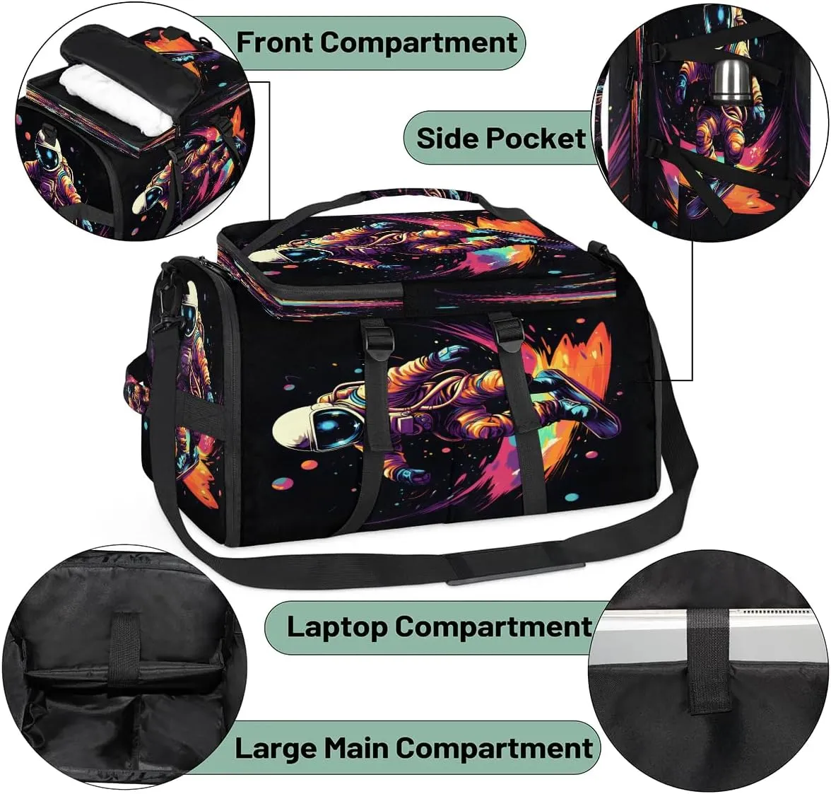 Large Carry on Backpack for Women Men Multi-function Gym Duffle Bag Astronaut Printed Backpack Polyester Waterproof Duffel Bags