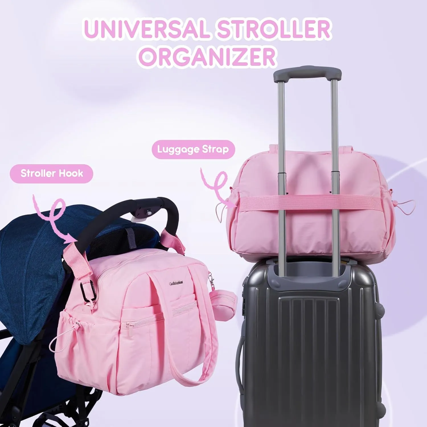 Large Diaper Bag Tote with Changing Pad, Maternity Baby Travel Nappy Bags with Wet Pocket, Hospital Bag (Pink)