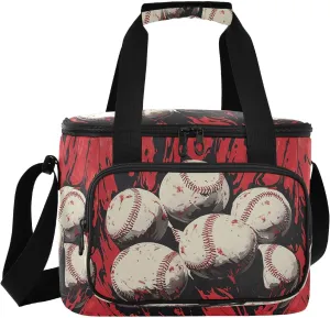 Large Lunch Bag Baseball Print Red Graffiti Insulated Cooler Box for Women Men Picnic Camping Beach Handbag 24-Can (18L)