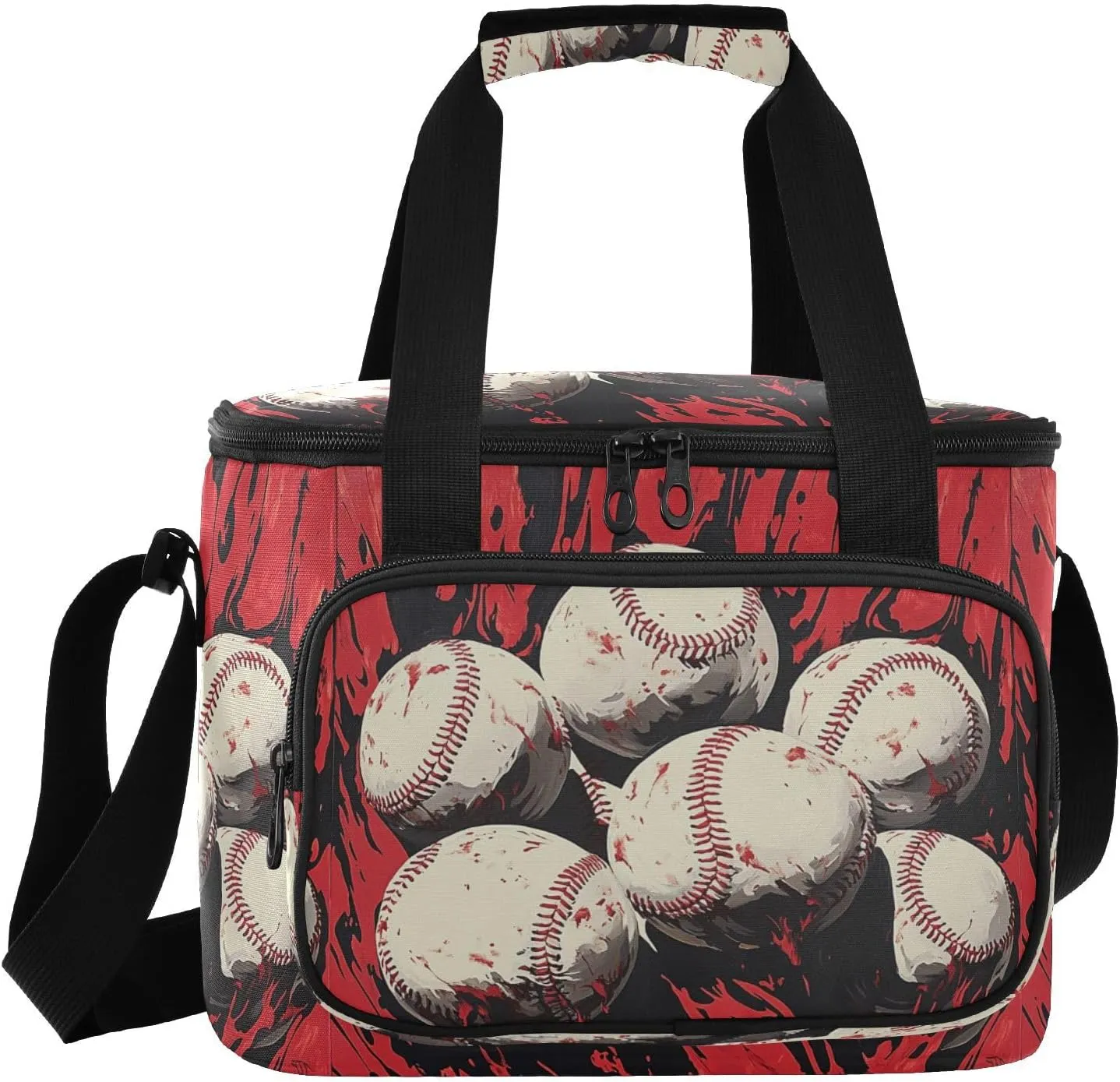 Large Lunch Bag Baseball Print Red Graffiti Insulated Cooler Box for Women Men Picnic Camping Beach Handbag 24-Can (18L)