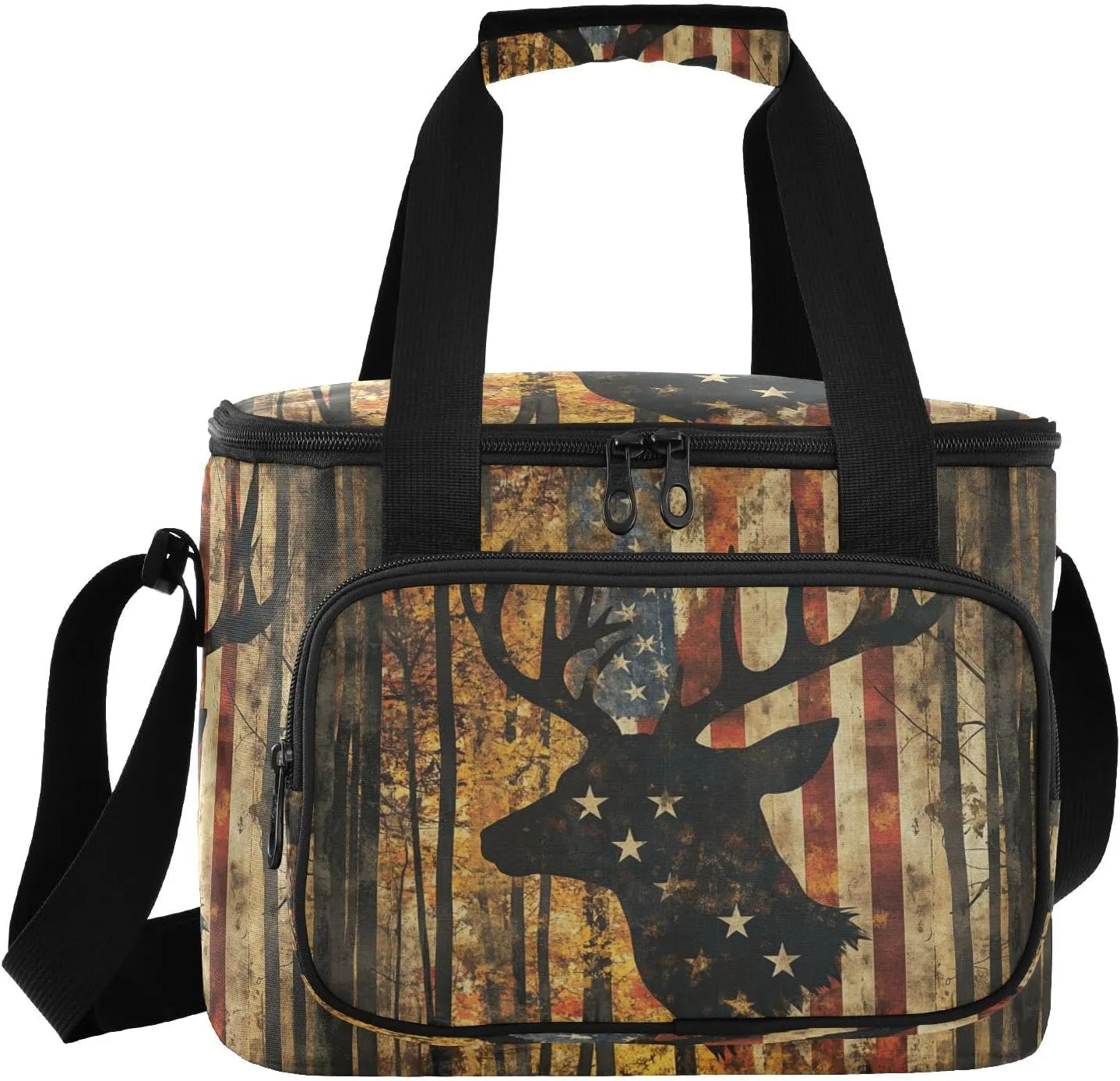 Large Lunch Bag Deer America Camo Moose Insulated Cooler Box for Women Men Picnic Camping Beach Handbag 24-Can (18L)