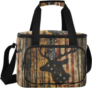 Large Lunch Bag Deer America Camo Moose Insulated Cooler Box for Women Men Picnic Camping Beach Handbag 24-Can (18L)