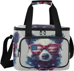 Large Lunch Bag Raccoon America Cool Print Insulated Cooler Box for Women Men Picnic Camping Beach Handbag 24-Can (18L)