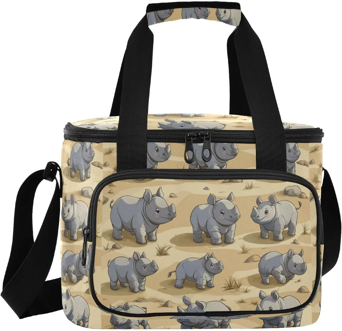 Large Lunch Bag Rhinocero Desert Animal Insulated Cooler Box For Women Men Picnic Camping Beach Handbag 24-Can (18L)