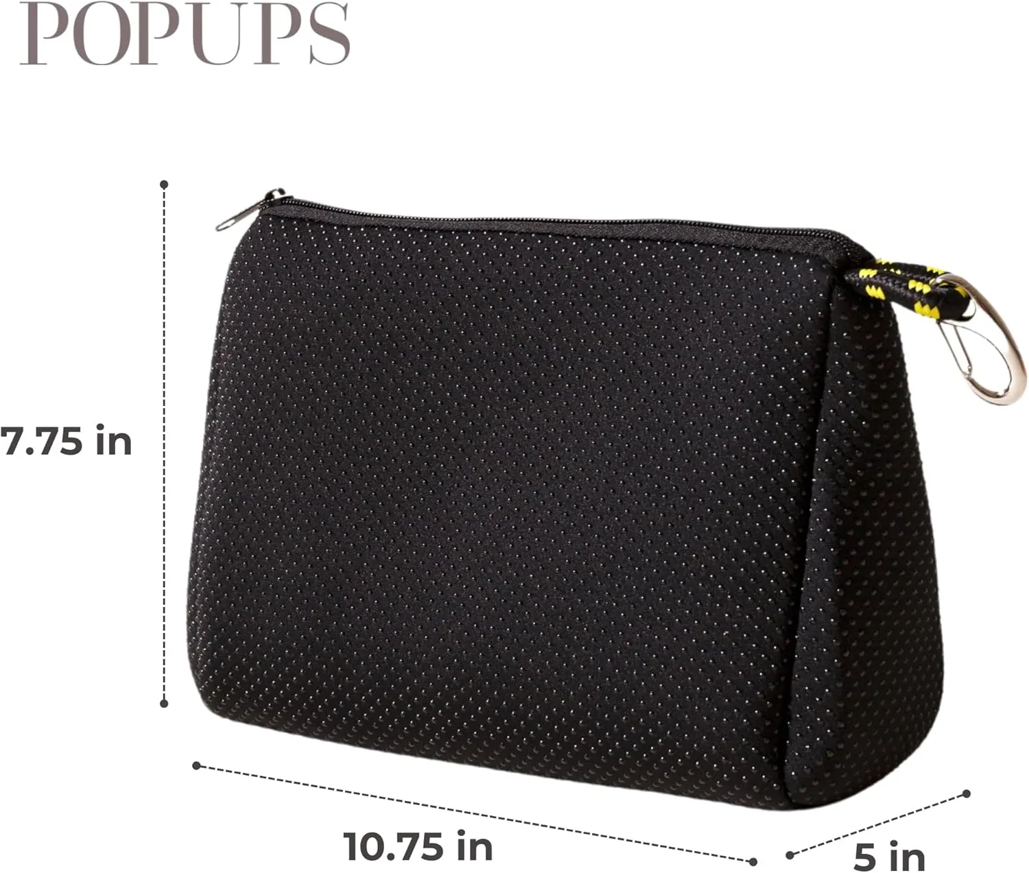 Large Makeup Bag with Zipper, Black - Waterproof Neoprene Cosmetic Bag 7.7 x 10.75 x 5 inches