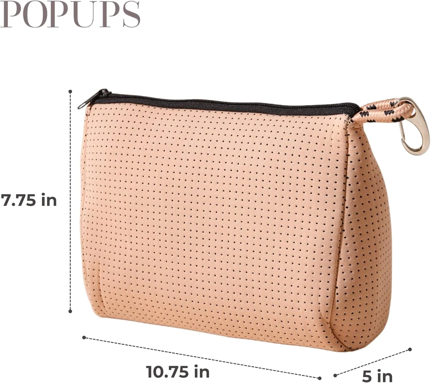Large Makeup Bag with Zipper, Tan - Waterproof Neoprene Cosmetic Bag 7.7 x 10.75 x 5 inches