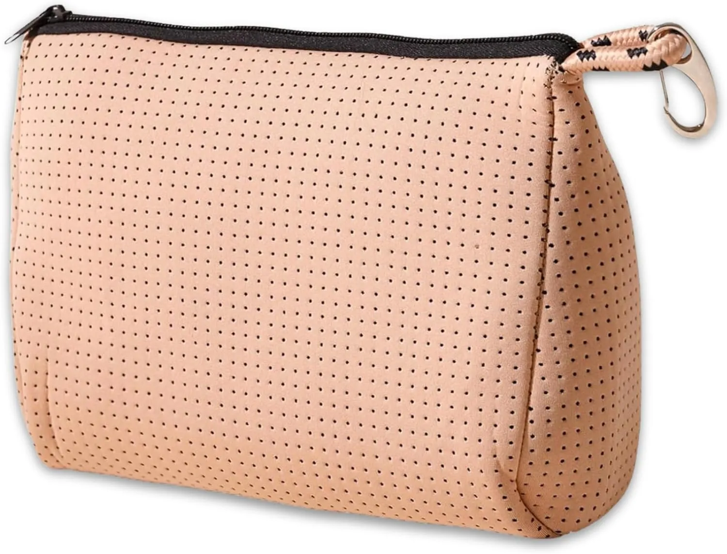 Large Makeup Bag with Zipper, Tan - Waterproof Neoprene Cosmetic Bag 7.7 x 10.75 x 5 inches