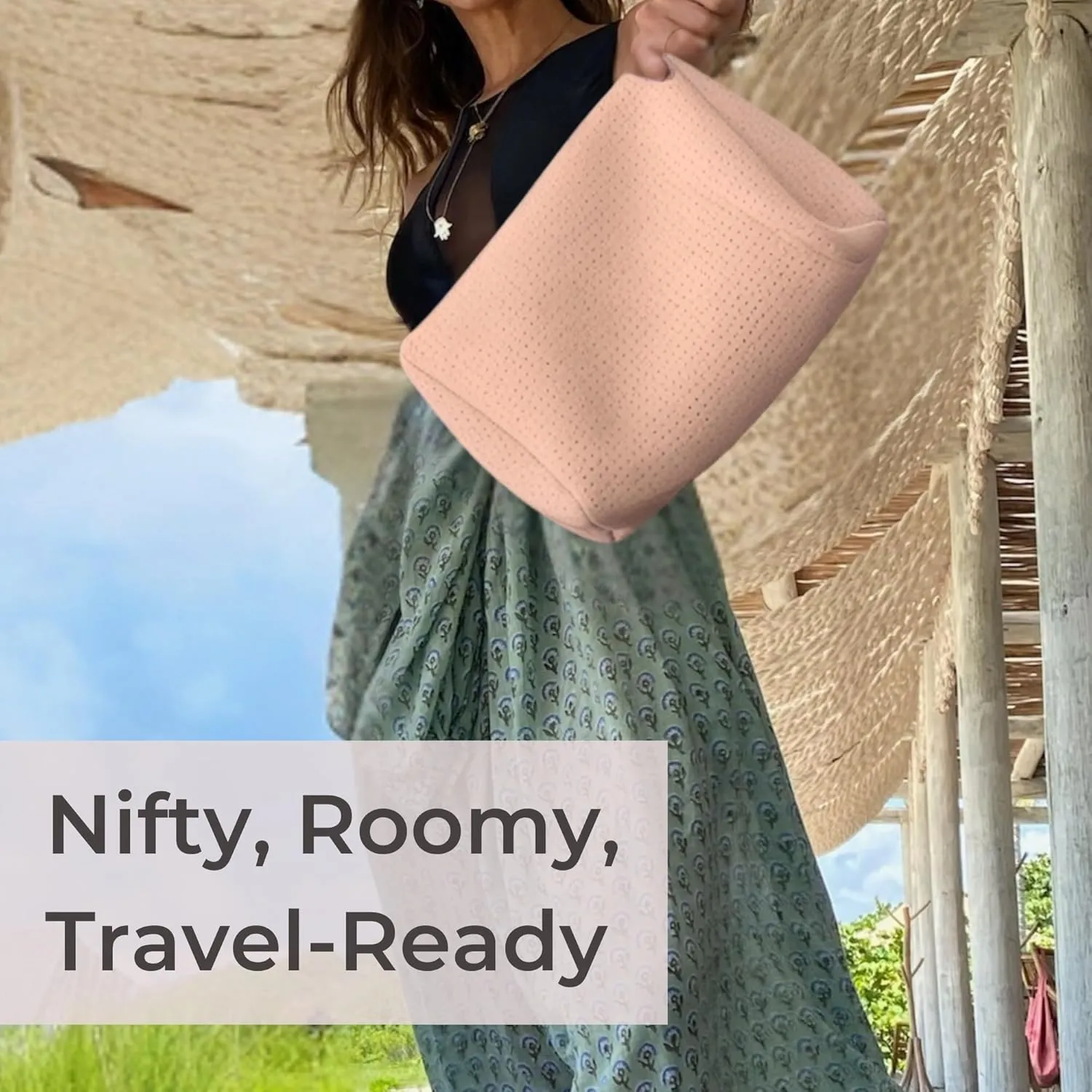 Large Makeup Bag with Zipper, Tan - Waterproof Neoprene Cosmetic Bag 7.7 x 10.75 x 5 inches