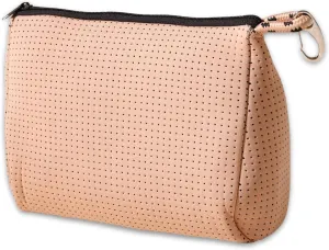 Large Makeup Bag with Zipper, Tan - Waterproof Neoprene Cosmetic Bag 7.7 x 10.75 x 5 inches