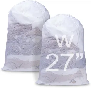 Large Mesh Laundry Bag, 27×36inch Heavy Duty Mesh Laundry Bags Drawstring Lockable, Laundry Hamper Liner, Machine Washable, for Travel,Storage, Sports Factories, Dorms, White 2pcs