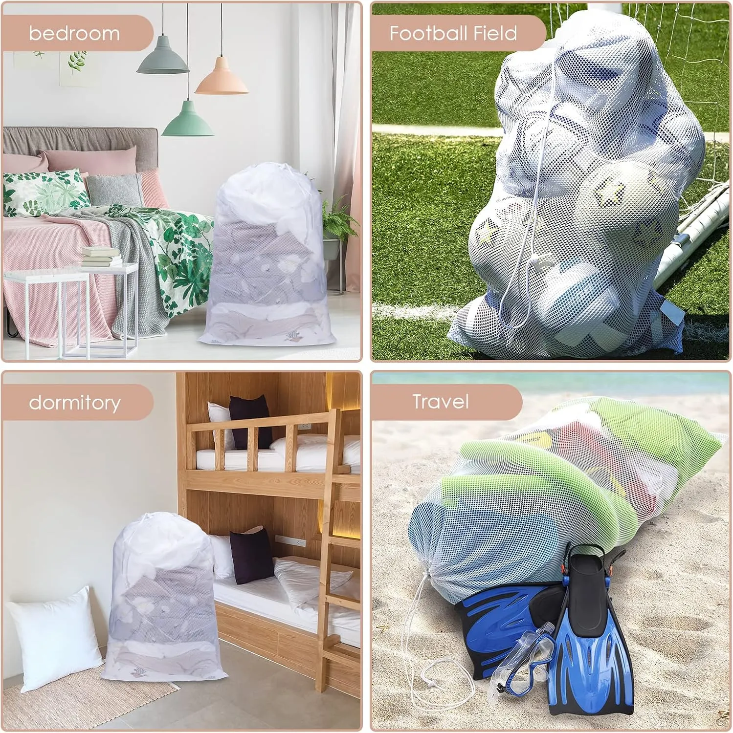 Large Mesh Laundry Bag, 27×36inch Heavy Duty Mesh Laundry Bags Drawstring Lockable, Laundry Hamper Liner, Machine Washable, for Travel,Storage, Sports Factories, Dorms, White 2pcs