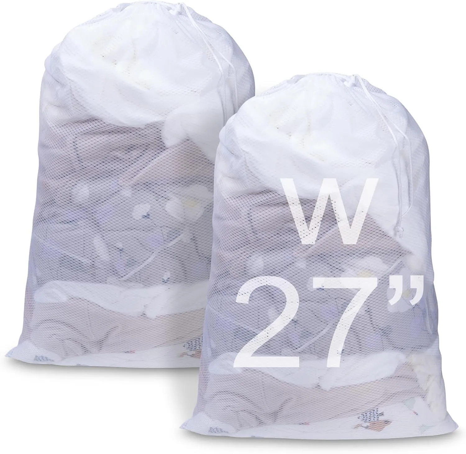 Large Mesh Laundry Bag, 27×36inch Heavy Duty Mesh Laundry Bags Drawstring Lockable, Laundry Hamper Liner, Machine Washable, for Travel,Storage, Sports Factories, Dorms, White 2pcs