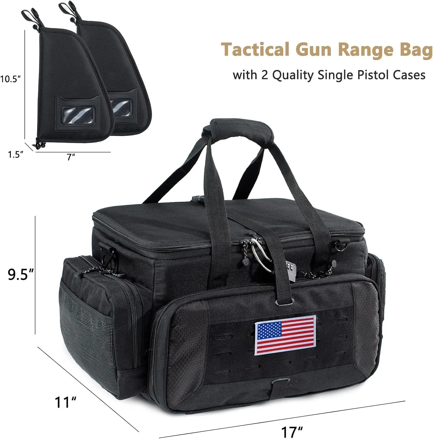 Large Pistol Range Bag Shooting - Tactical Gun Range Bag with Pistol Cases, Gun Bags for Handguns, Gun Bag for Men, Ammo Bag, Gun Carrying Duffle Bag for Gun Accessories