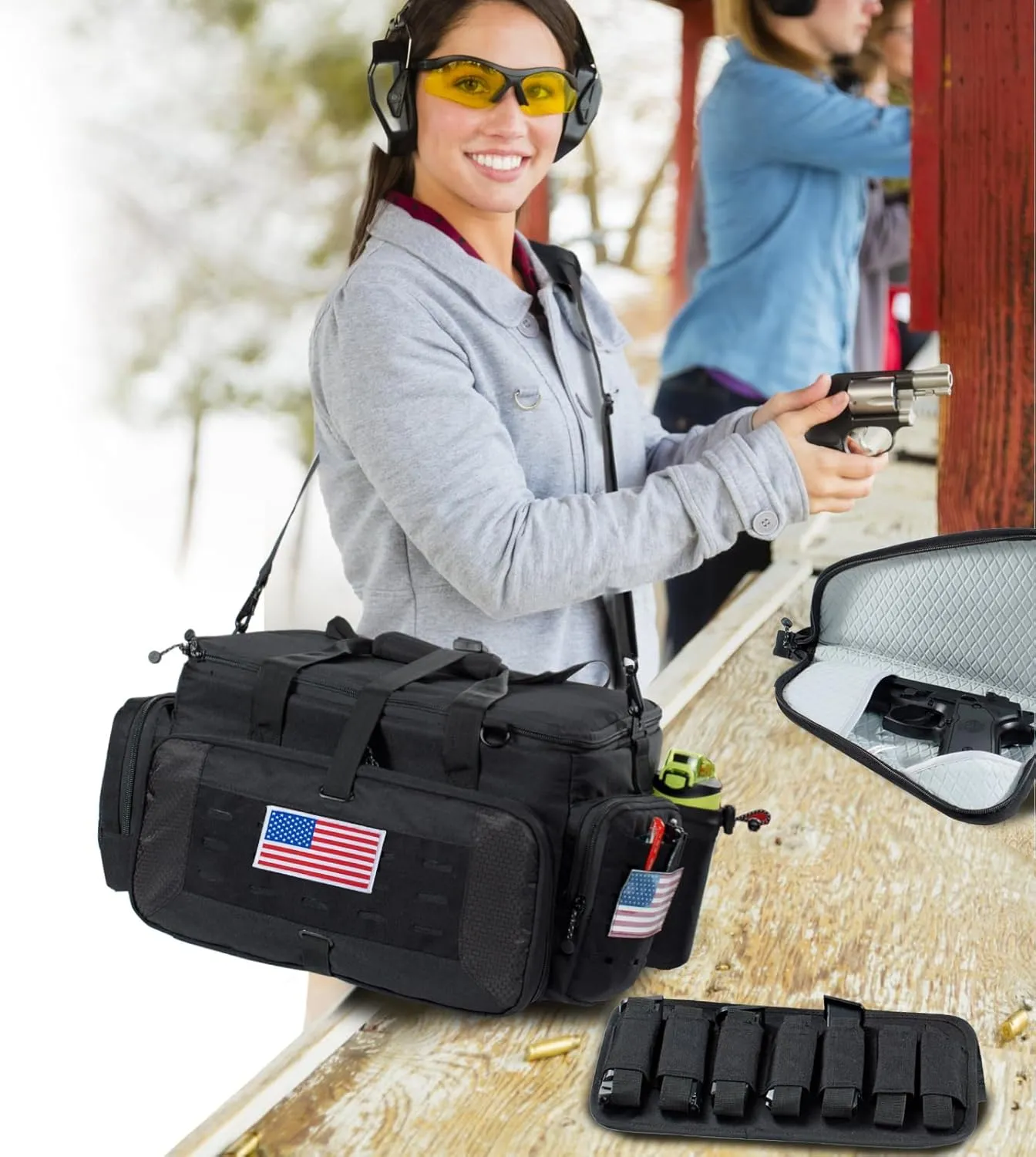 Large Pistol Range Bag Shooting - Tactical Gun Range Bag with Pistol Cases, Gun Bags for Handguns, Gun Bag for Men, Ammo Bag, Gun Carrying Duffle Bag for Gun Accessories
