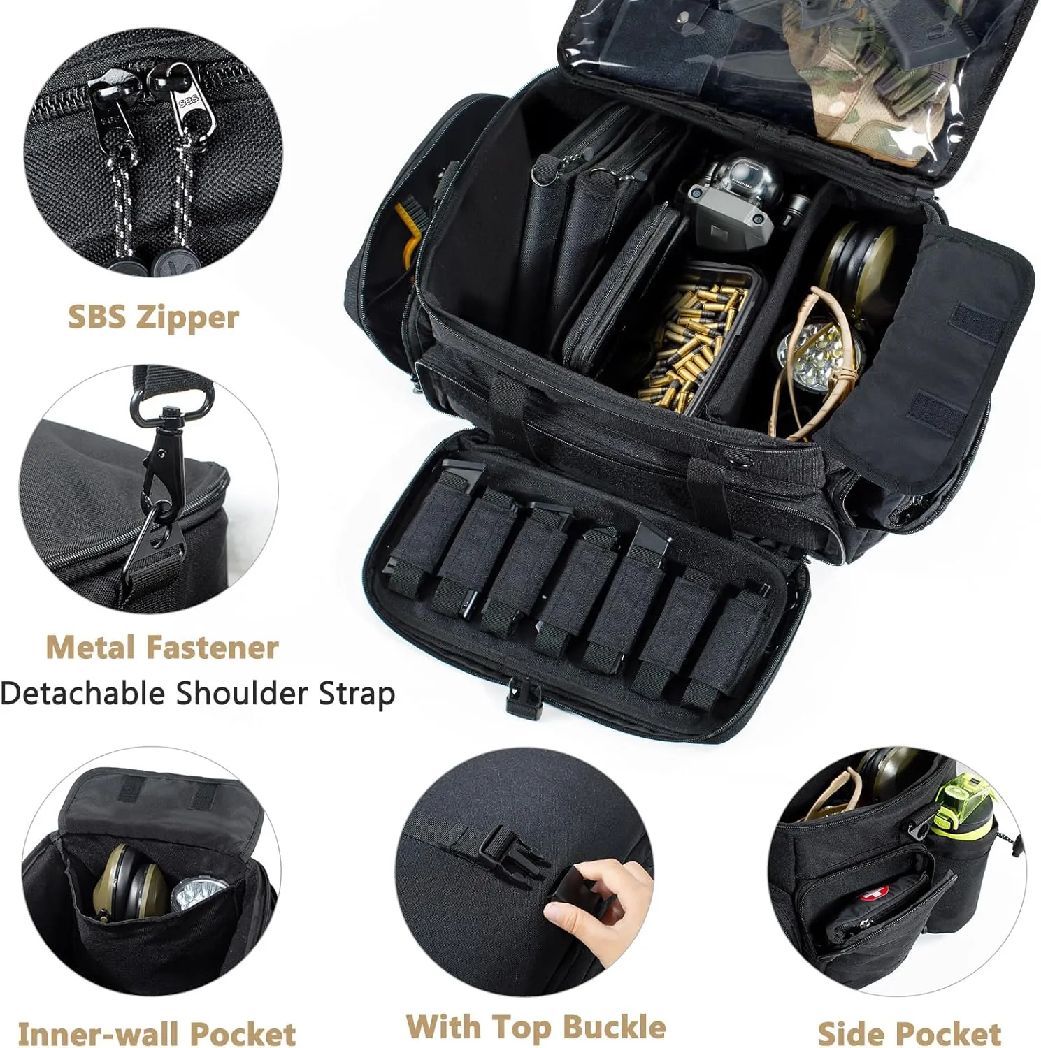 Large Pistol Range Bag Shooting - Tactical Gun Range Bag with Pistol Cases, Gun Bags for Handguns, Gun Bag for Men, Ammo Bag, Gun Carrying Duffle Bag for Gun Accessories