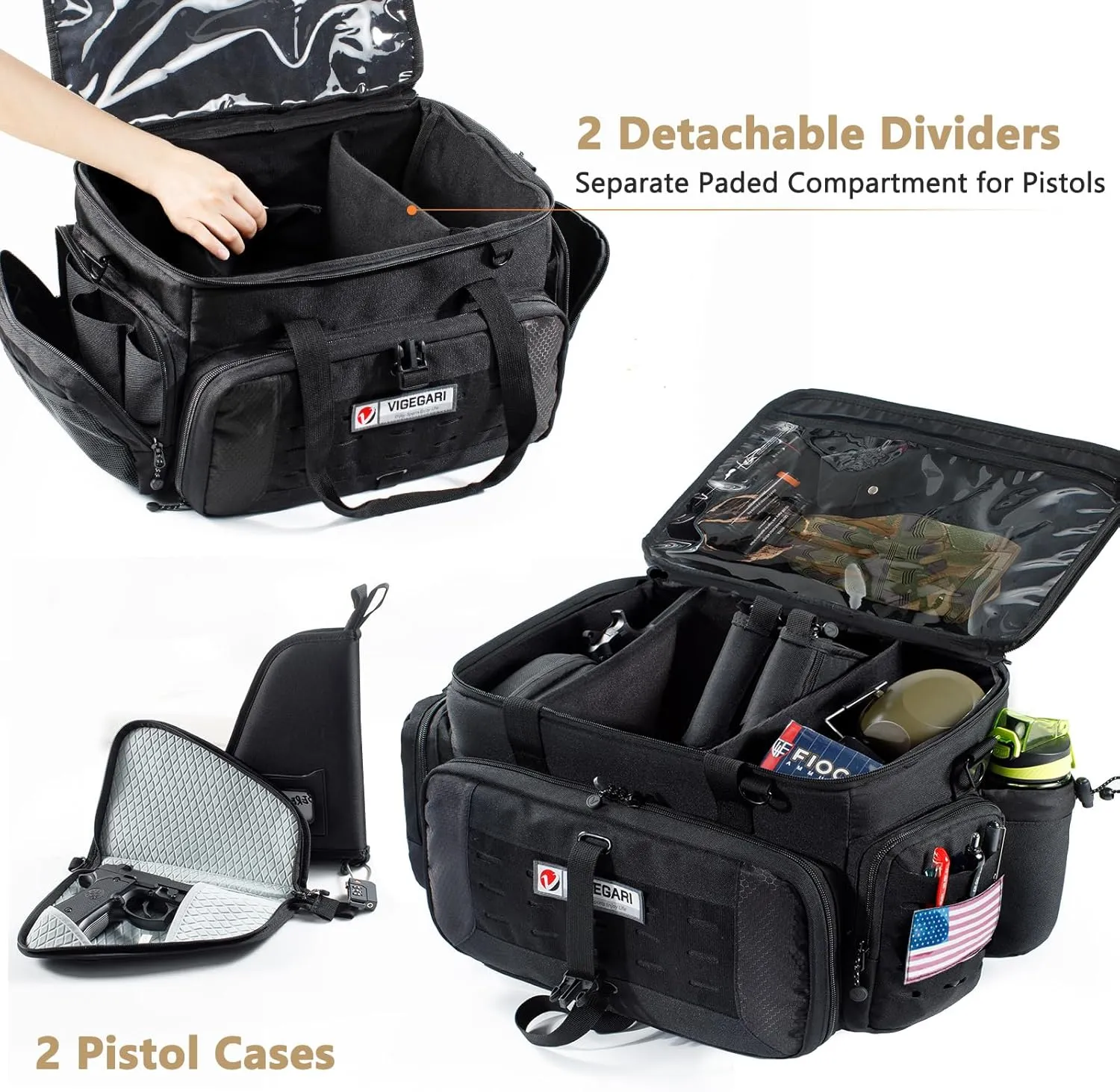 Large Pistol Range Bag Shooting - Tactical Gun Range Bag with Pistol Cases, Gun Bags for Handguns, Gun Bag for Men, Ammo Bag, Gun Carrying Duffle Bag for Gun Accessories