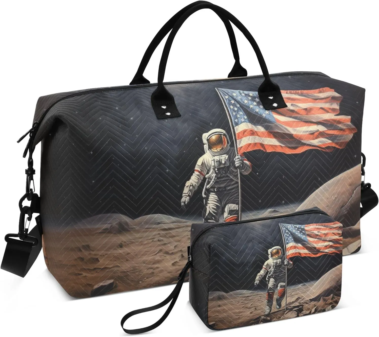 Large Travel Duffel Bag Sports Tote Gym Bag Overnight Weekender Bags American Cosmonaut Astronaut Carry On Luggage with Toiletry Bags