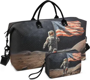 Large Travel Duffel Bag Sports Tote Gym Bag Overnight Weekender Bags American Cosmonaut Astronaut Carry On Luggage with Toiletry Bags