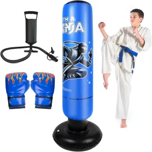 Larger Inflatable Punching Bag for Kids with Boxing Gloves,Tall 66 Inch Ninja Kids Inflatable Boxing Bag,Gifts for Boys & Girls Age 5-12 for Taekwondo,MMA and Practicing Karate