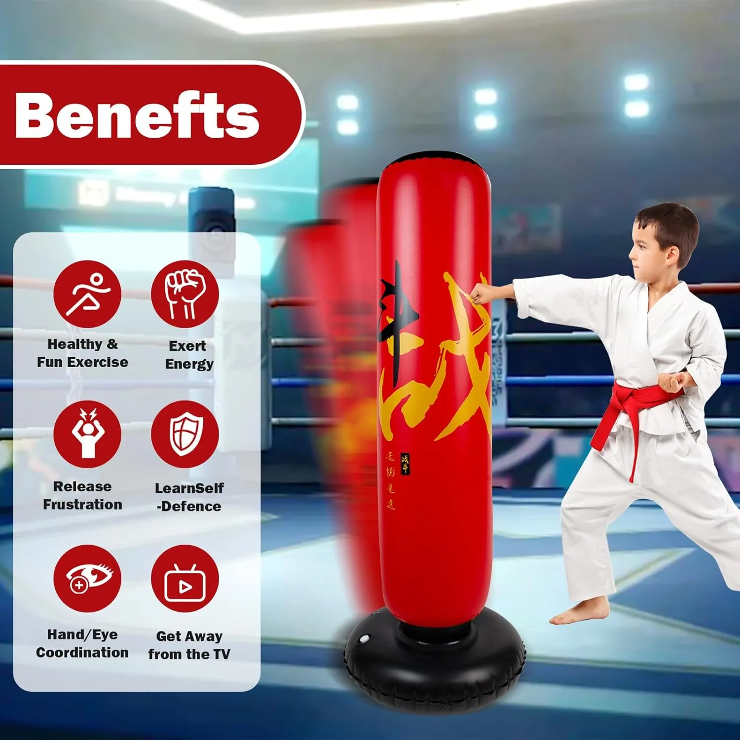 Larger Inflatable Punching Bag for Kids with Boxing Gloves,Tall 66 Inch Ninja Kids Inflatable Boxing Bag,Gifts for Boys & Girls Age 5-12 for Taekwondo,MMA and Practicing Karate