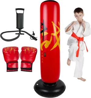 Larger Inflatable Punching Bag for Kids with Boxing Gloves,Tall 66 Inch Ninja Kids Inflatable Boxing Bag,Gifts for Boys & Girls Age 5-12 for Taekwondo,MMA and Practicing Karate