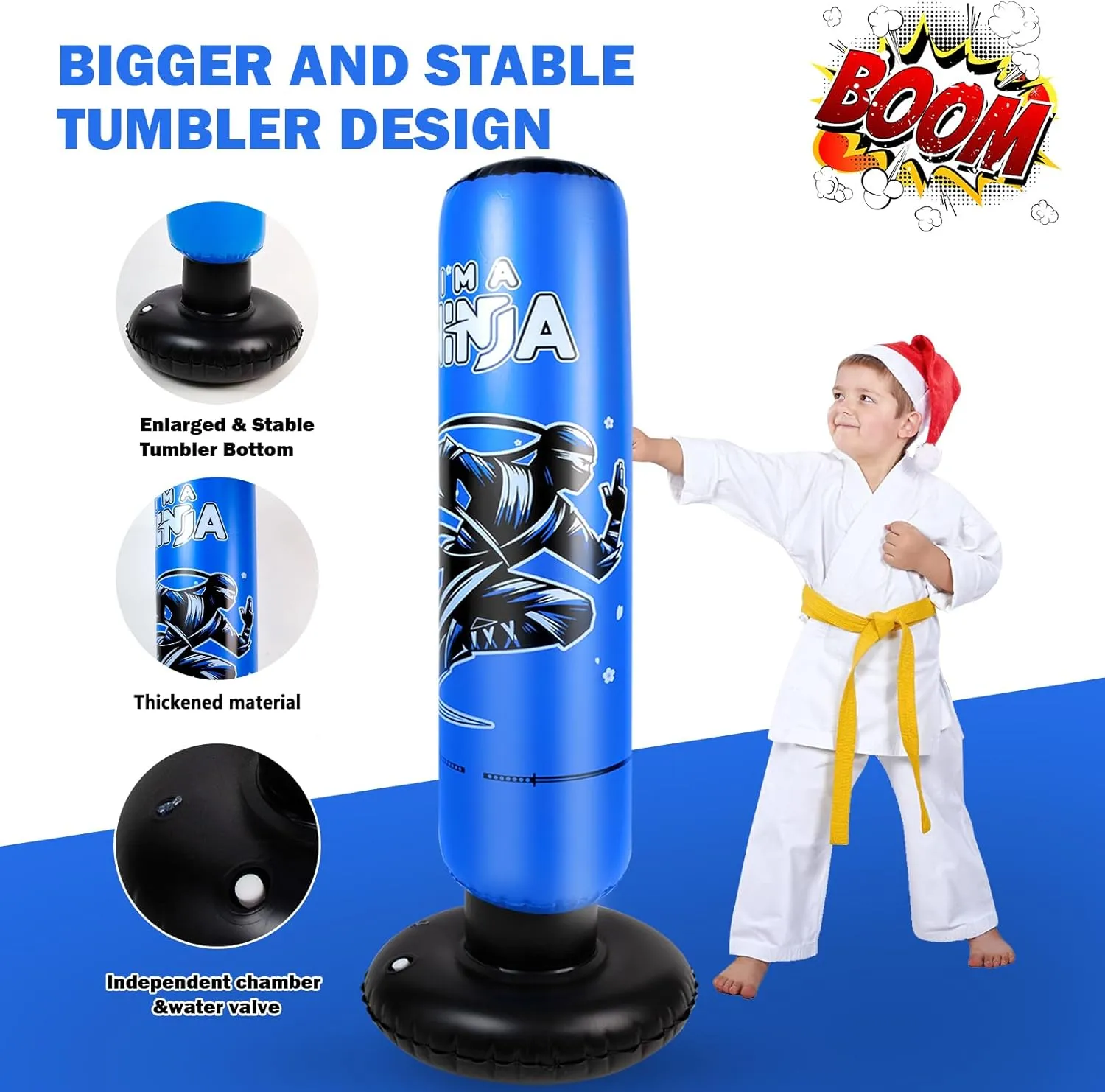 Larger Inflatable Punching Bag for Kids with Boxing Gloves,Tall 66 Inch Ninja Kids Inflatable Boxing Bag,Gifts for Boys & Girls Age 5-12 for Taekwondo,MMA and Practicing Karate